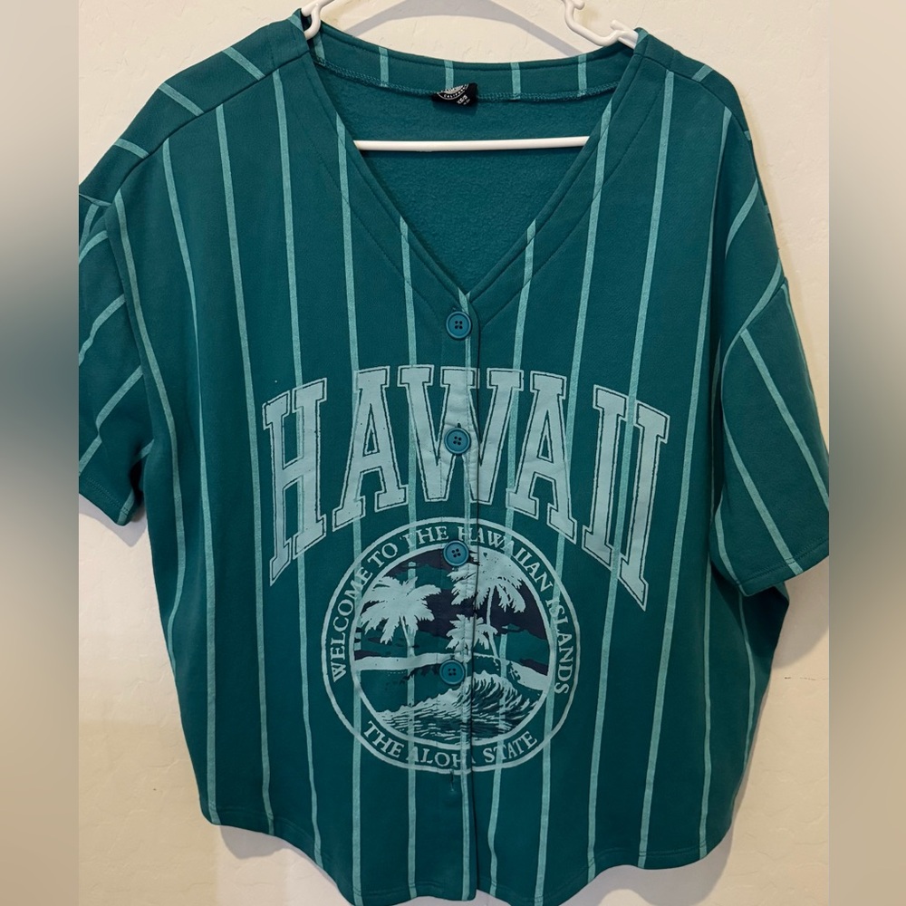 Teal Hawaii button up jersey